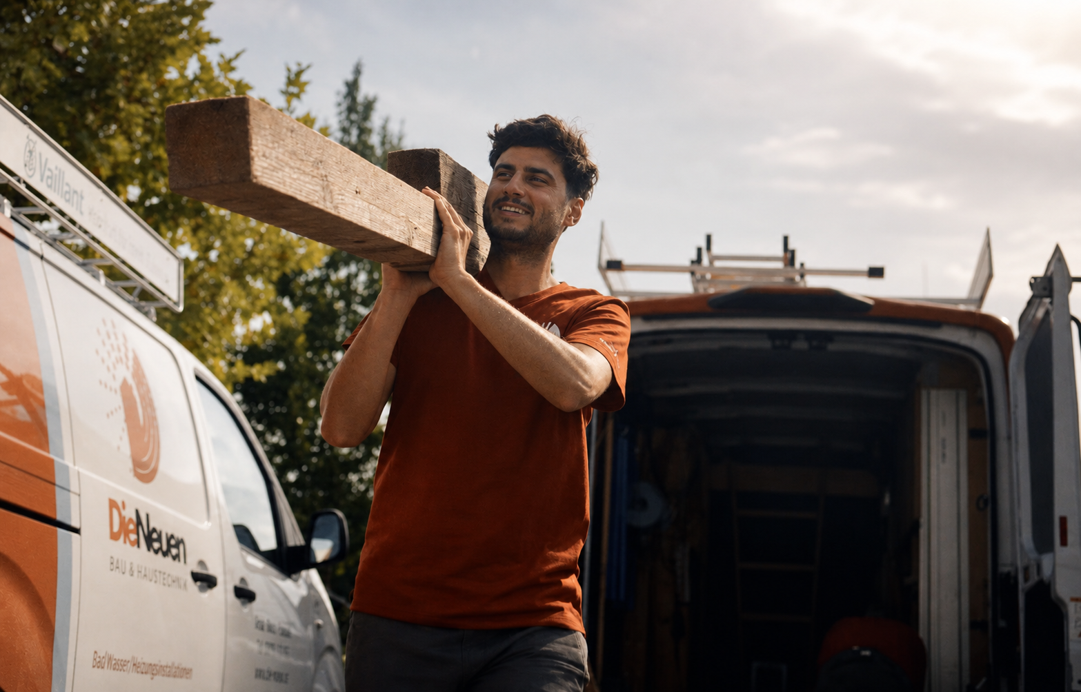 DieNeuen Mitarbeiter bei der Arbeit mit Holz